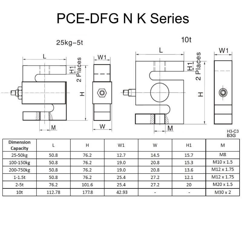 Voimamittari PCE-DFG N, veto- ja puristusjännitykseen, max 50 kN, ulkoinen voimanmittauskenno + ISO - 6