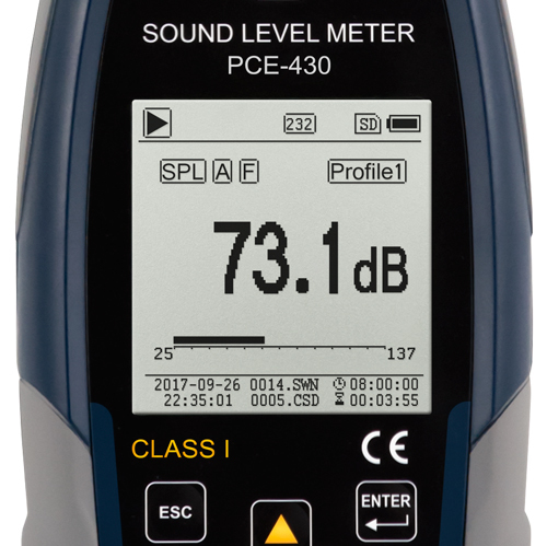 Äänitasomittari PCE-430, luokka 1 (max 136 dB), ulkoisen melun sarjalla + ISO-sertifikaatti - 6