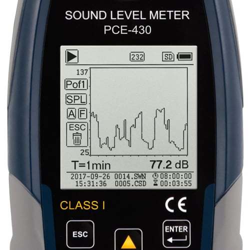 Äänitasomittari PCE-430, luokka 1 (max 136 dB), kalibraattorilla - 6
