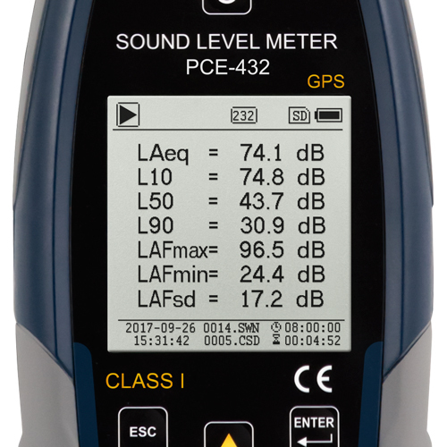 Miernik poziomu dźwięku PCE-432, klasa 1 (do 136 dB), moduł GPS - 6