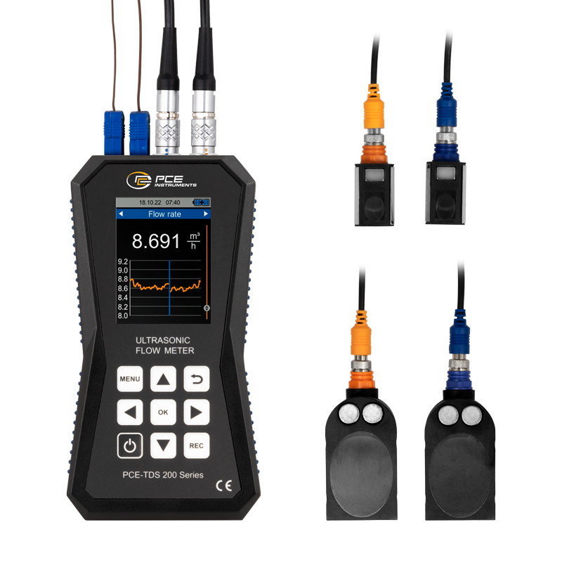 Misuratore di portata PCE-TDS 200+, con 4 sensori, DN 15 - 6000 + cert. taratura ISO - 7