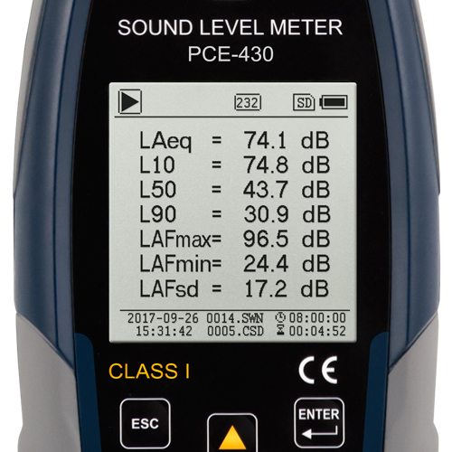 Meradlo úrovne hluku PCE-430, trieda 1 (do 136 dB), s kalibrátorom + certifikát ISO - 7