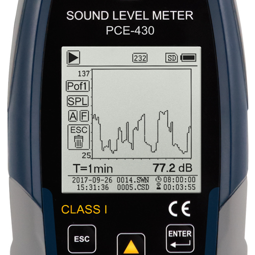 Äänitasomittari PCE-430, luokka 1 (max 136 dB), + ISO-sertifikaatti - 7