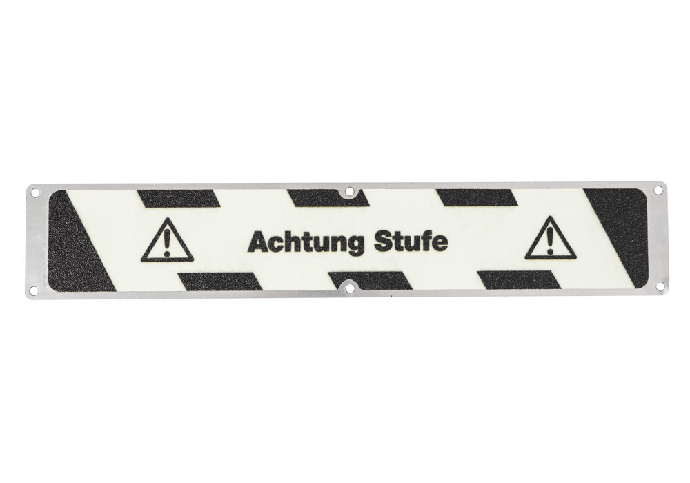 Csúszásgátló lap, alumínium m2, utánvilágító SG, „Vigyázat lépcső”, 635 x 114 mm - 1
