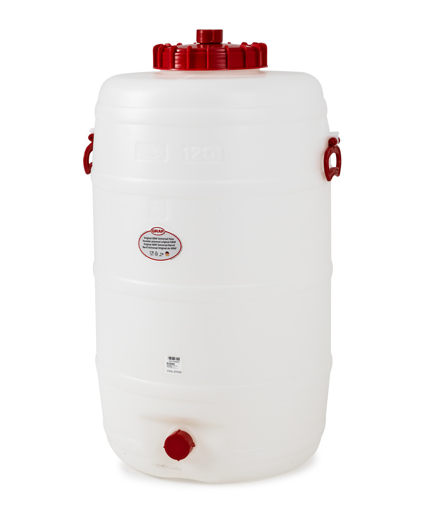 PE drum RF 13, with dispensing tap and 2 carry handles, 125 litre capacity - 4