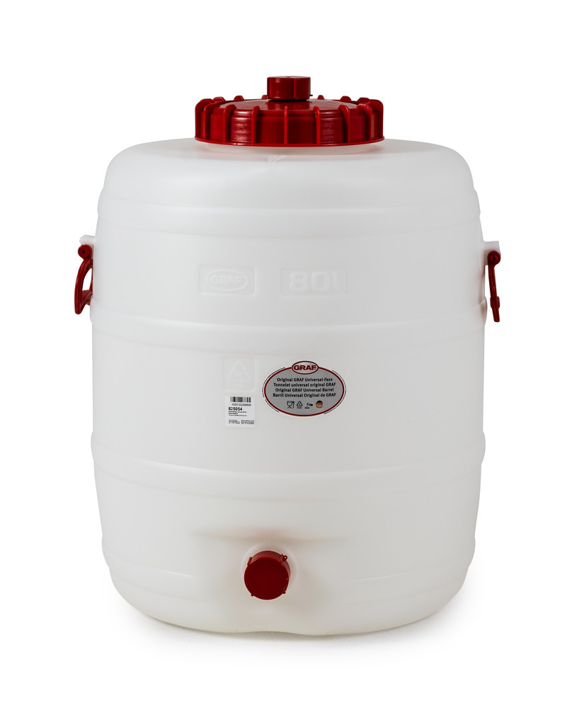 PE drum RF 12, with dispensing tap and 2 carry handles, 80 litre capacity - 1