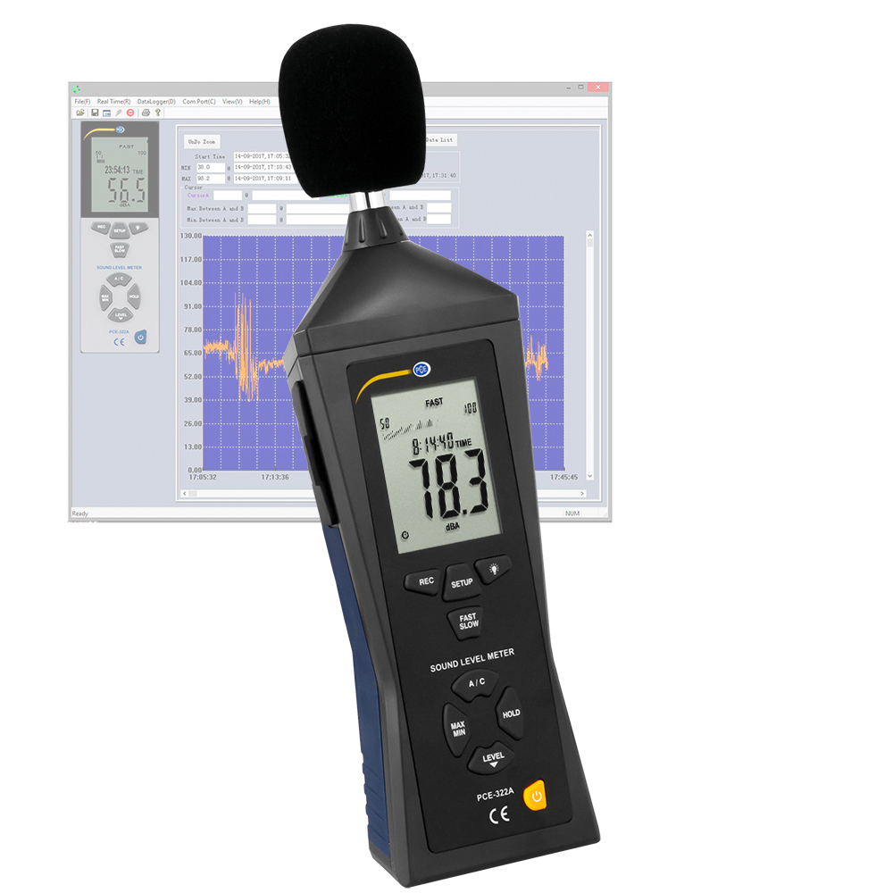 Misuratore di livello sonoro, PCE-322, range di misurazione 30-130 dB, con calibratore del suono - 2