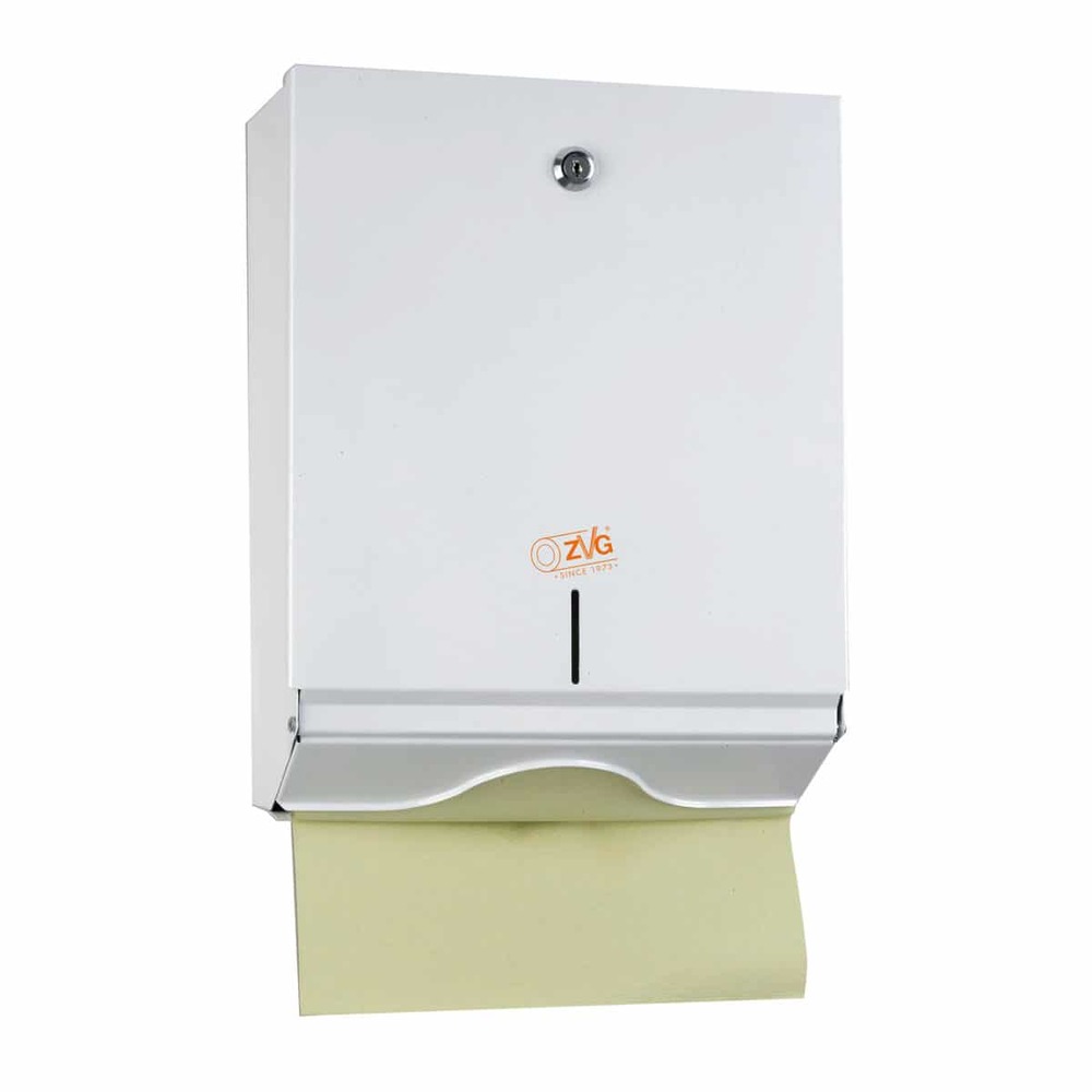 Folded towel dispenser, 60957, sheet steel, white painted, lockable - 1