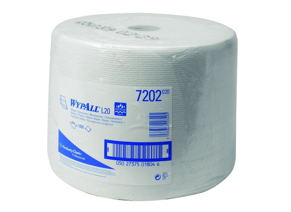 WypAll® cleaning cloths for surfaces L10, jumbo roll 7202, white, 1-ply, 1 roll of 1,000 cloths - 1