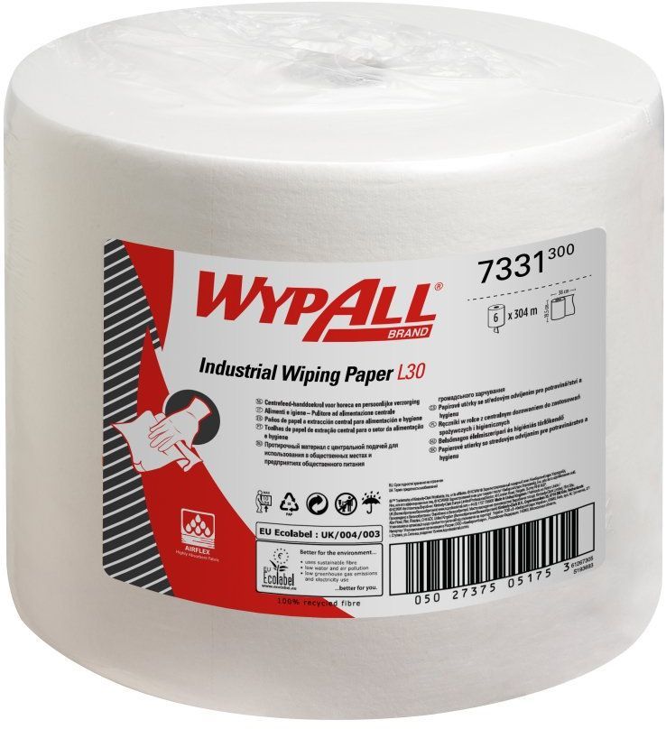 WypAll® cleaning cloths L30, jumbo roll 7331, white, 3-ply, 1 roll of 1,000 cloths - 1