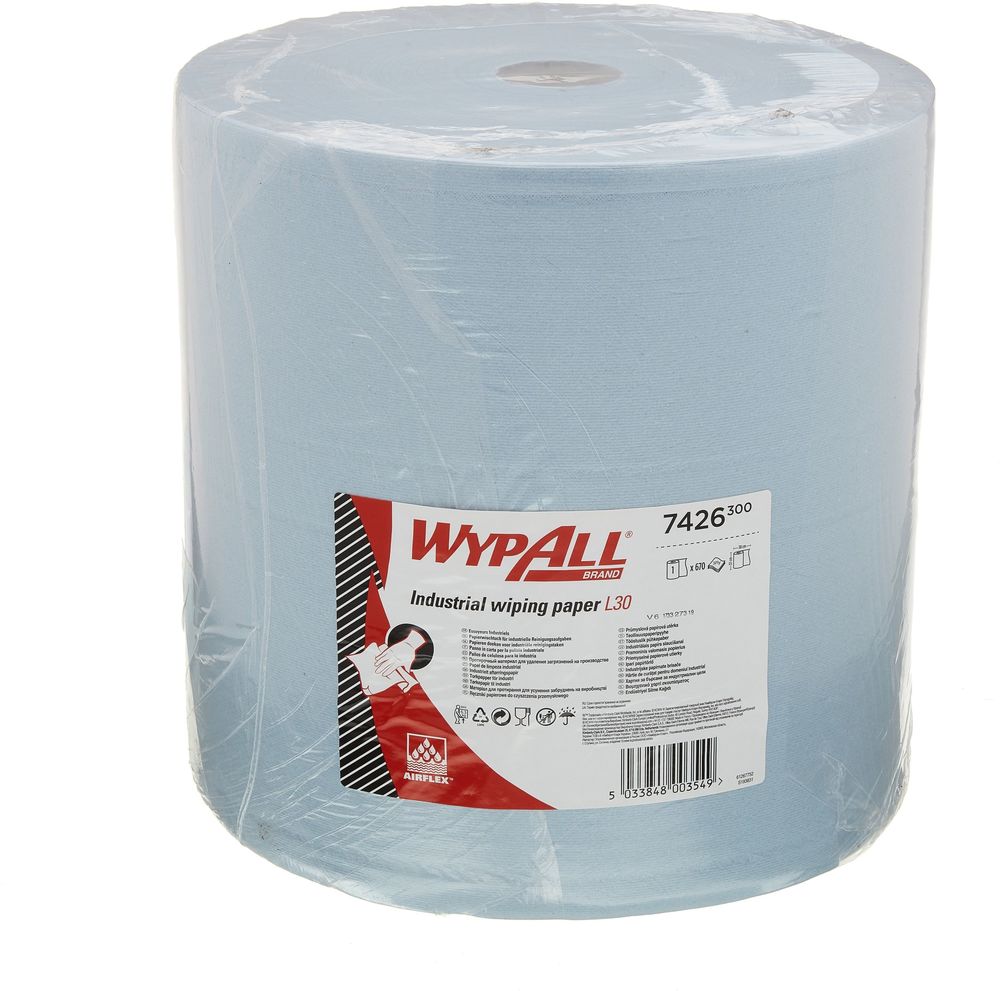 WypAll® cleaning cloths L30, jumbo roll 7426, blue, 3-ply, 1 roll of 670 cloths - 1