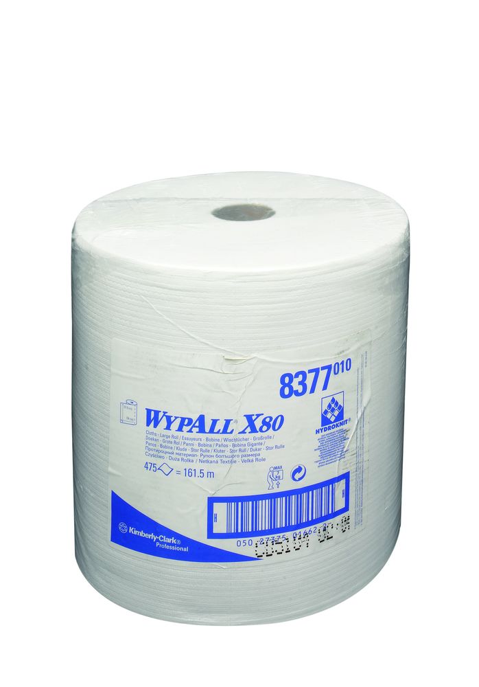 WypAll® cleaning cloths X80 Power Clean™, large roll 8377, white, 1-ply, 1 roll of 475 cloths - 1
