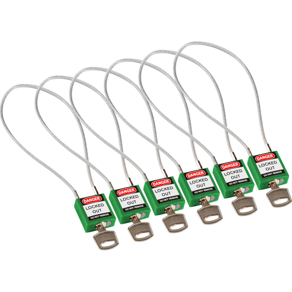 Cadenas à câble, boîtier en nylon avec arceau de câble, x6, vert - 1