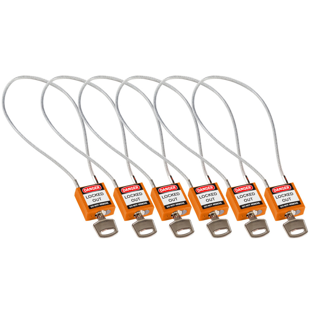 Padlocks, nylon housing with cable loop, Pack = 6 pieces, orange, non-conductive - 1