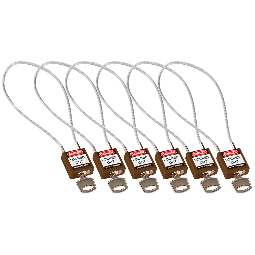 Padlocks, nylon housing with cable loop, Pack = 6 pieces, brown, non-conductive - 1