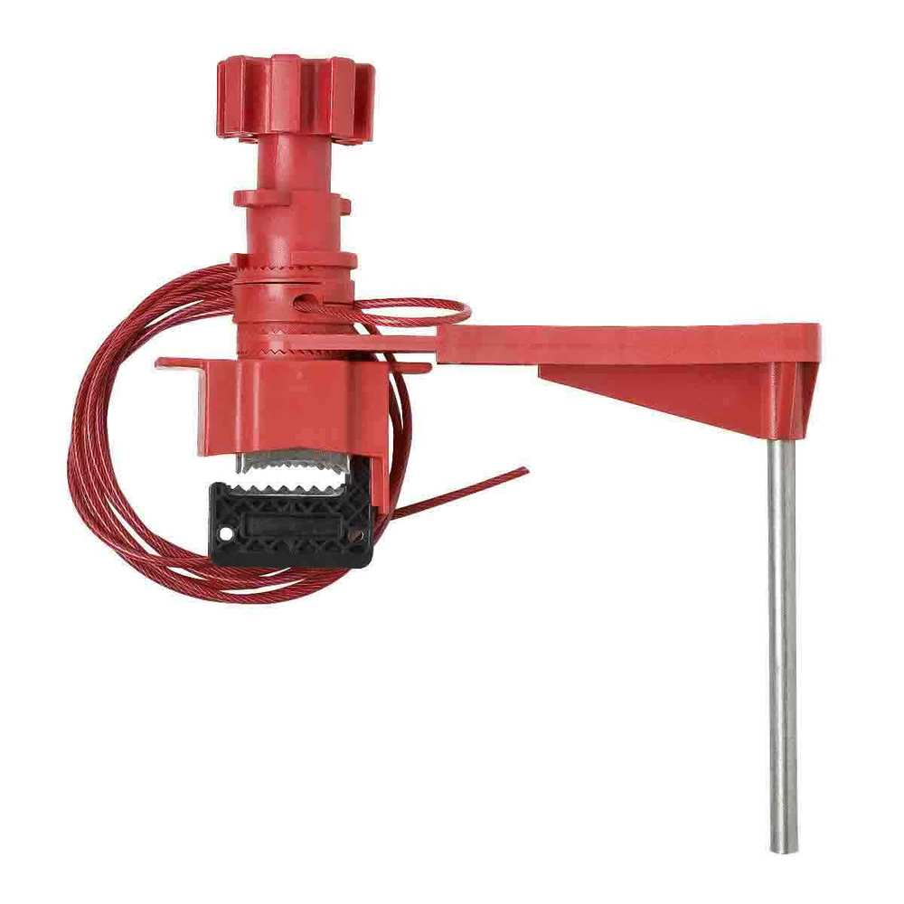Large universal valve lockout with covered cable and blocking arm, up to lever thickness 27.94 mm - 1