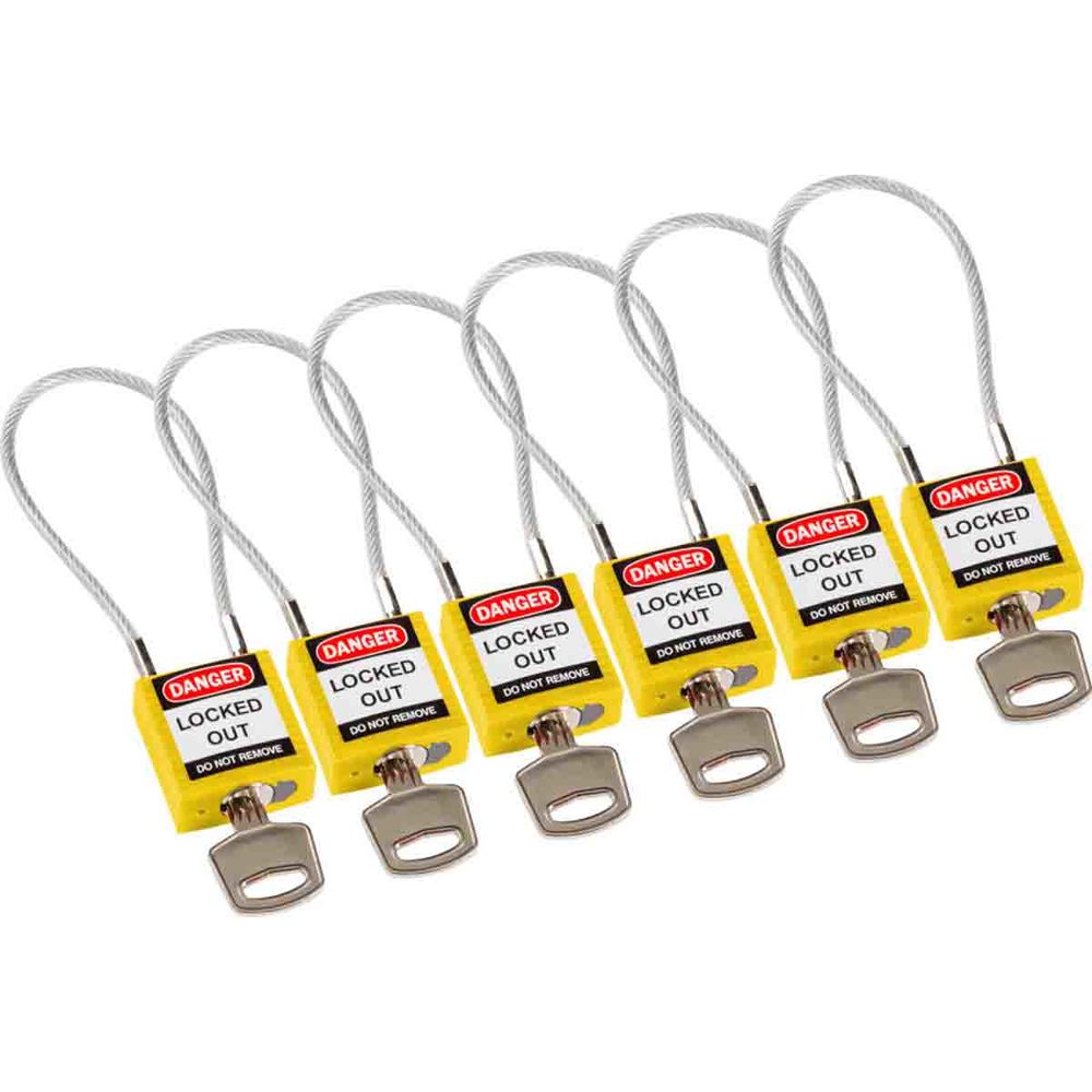 Padlocks, nylon housing, cable loop, Pack = 6 pieces, yellow, non-conductive - 1