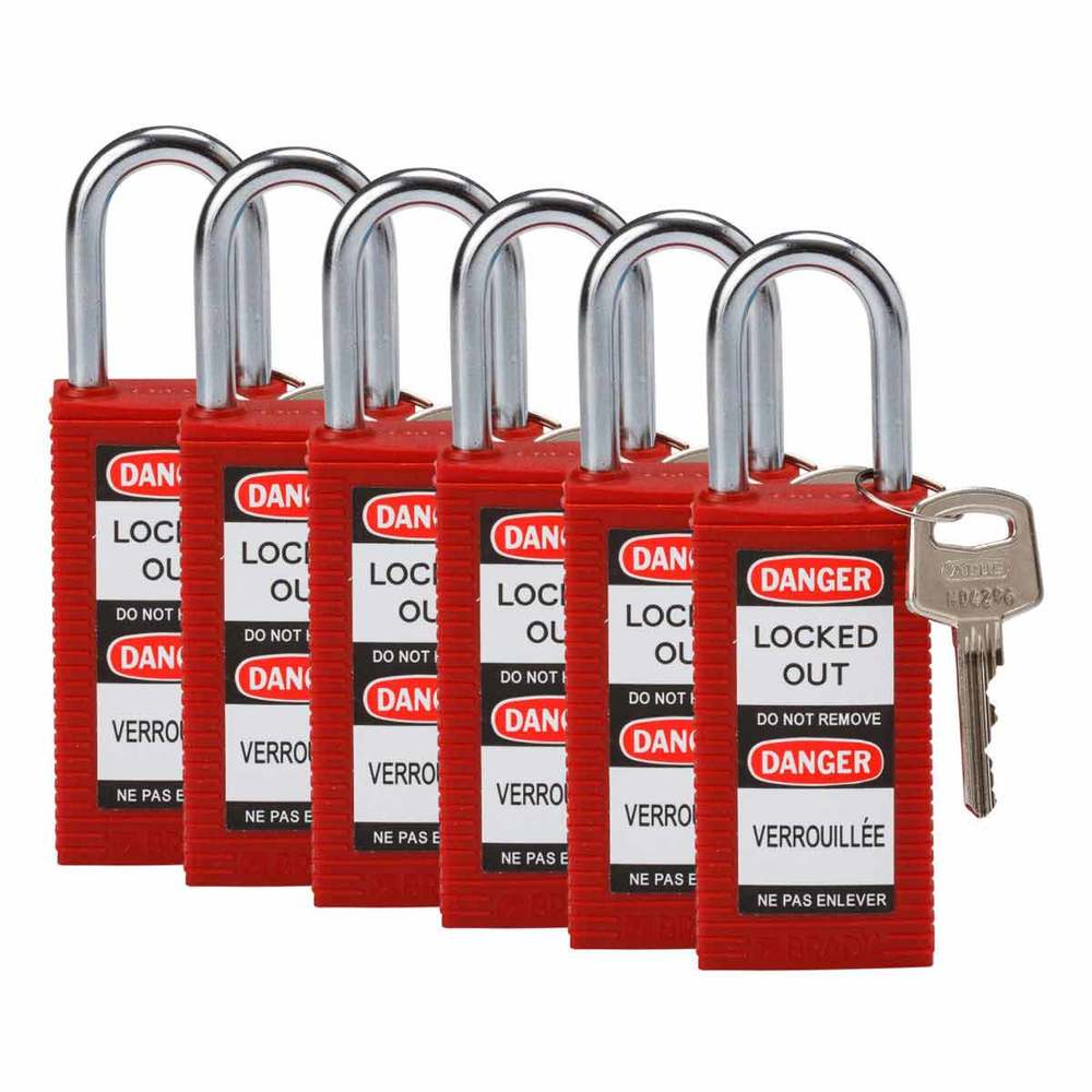 Padlocks in nylon, with long housing, Pack = 6 pieces, red - 1