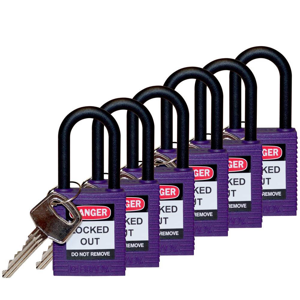 Padlocks in nylon, with nylon shackle, Pack = 6 pieces, purple - 1