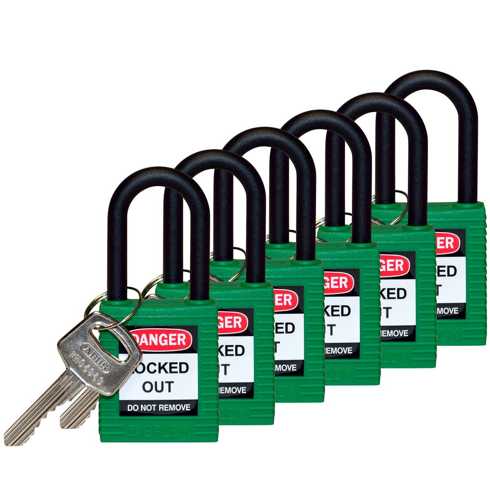 Padlocks in nylon, with plastic shackle, Pack = 6 pieces, green - 1