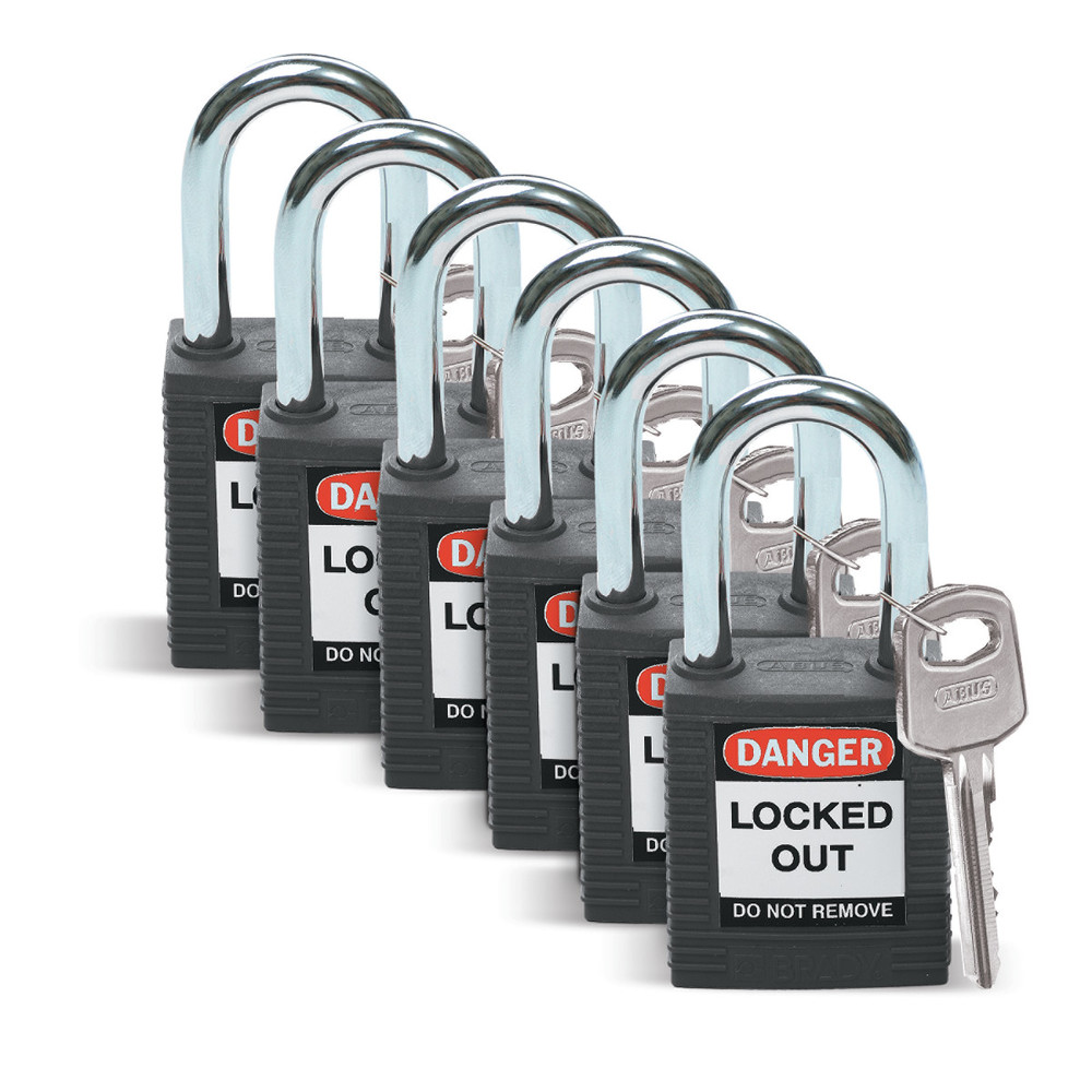 Padlocks in nylon, with steel shackle, Pack = 6 pieces, black - 1