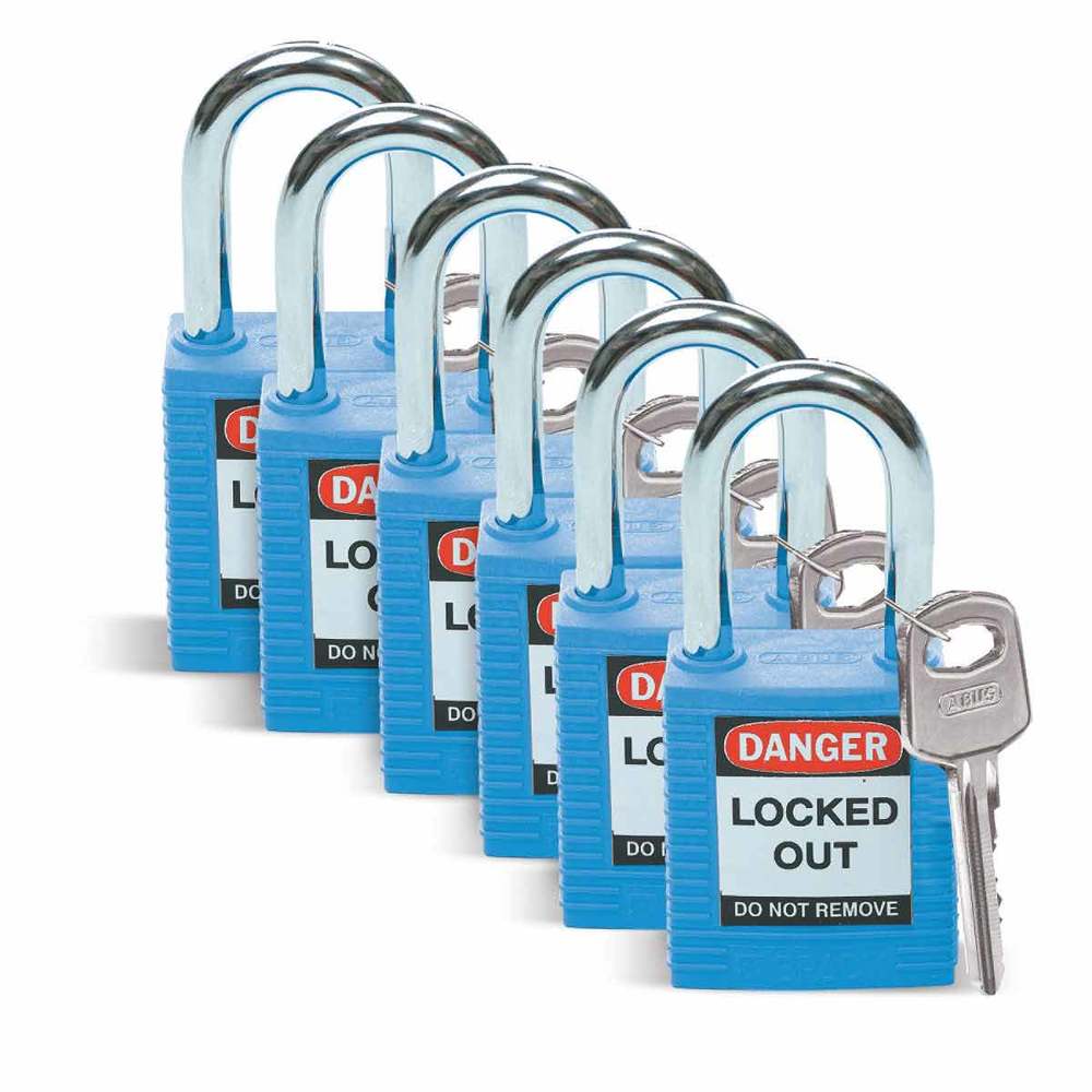 Padlocks in nylon, with steel shackle, Pack = 6 pieces, blue - 1