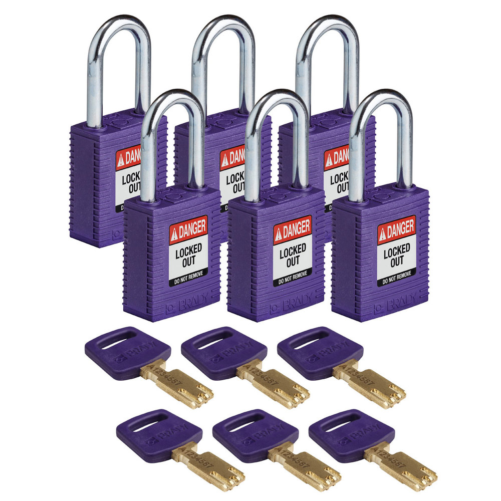 Padlocks SafeKey in nylon, non-sparking housing, Pack= 6 pieces, purple - 1