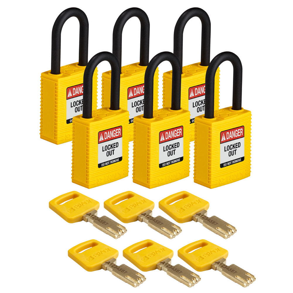 Visací zámky Lockout, SafeKey z nylonu, nejiskřivé pouzdro, BJ = 6 kusů, žluté - 1