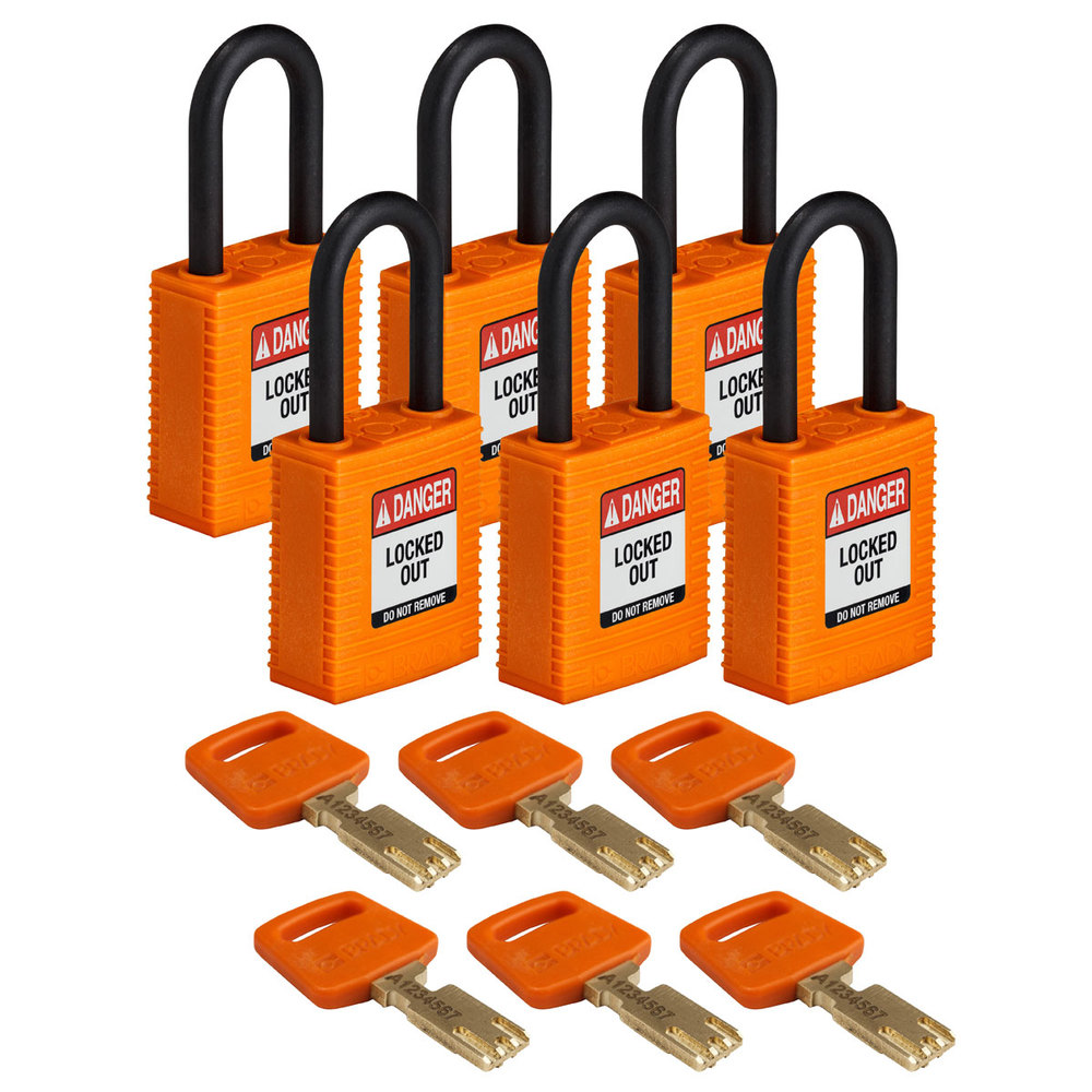 Visiace zámky Lockout, SafeKey z nylonu, neiskriace , BJ=6 ks, oranžová farba - 1