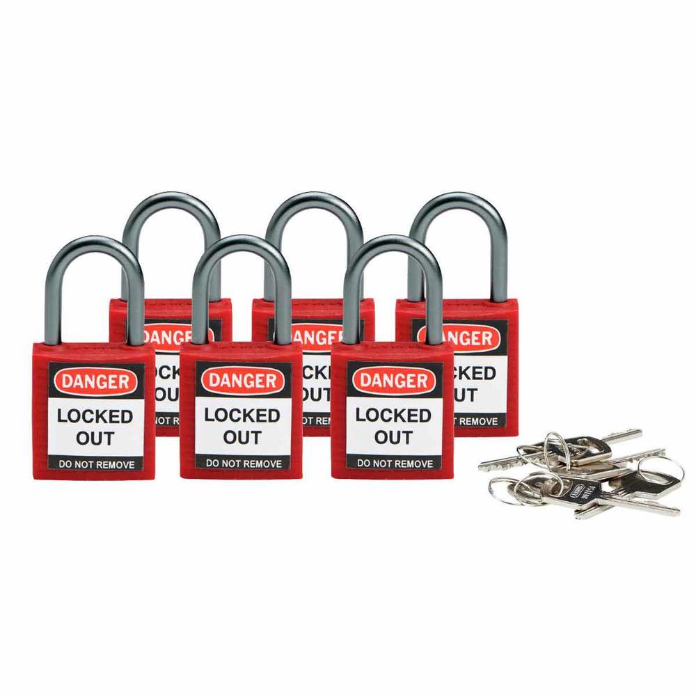 Padlocks in nylon, non-sparking housing, Pack = 6 pieces, red - 1