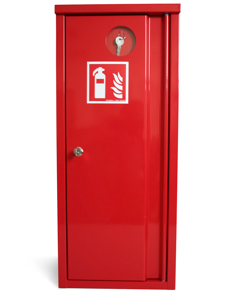 Fire extinguisher cabinet in steel with cylinder lock and sign - 1