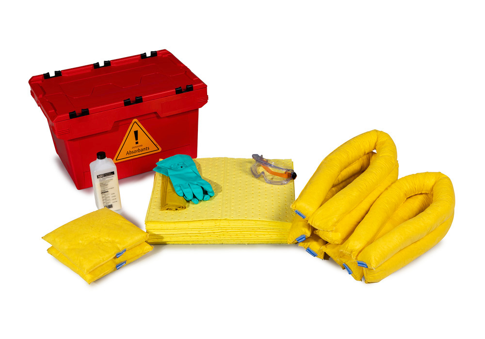 Kit d'absorbants d'urgence anti-pollution DENSORB dans caisse pliante rouge, modèle spécial - 1