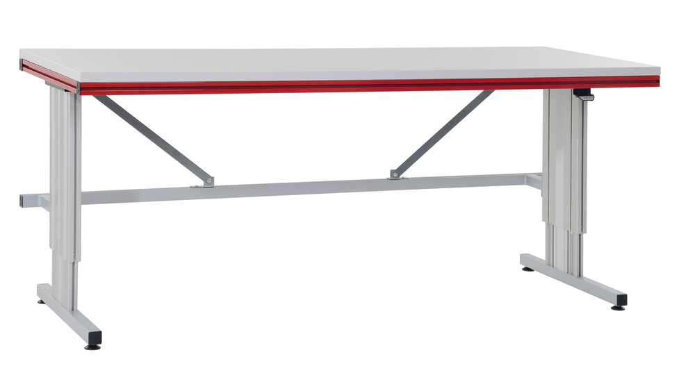 Rocholz basic table electric SYSTEM FLEX, 1200 x 800 x 690 - 960 mm, white aluminium/ruby red - 1
