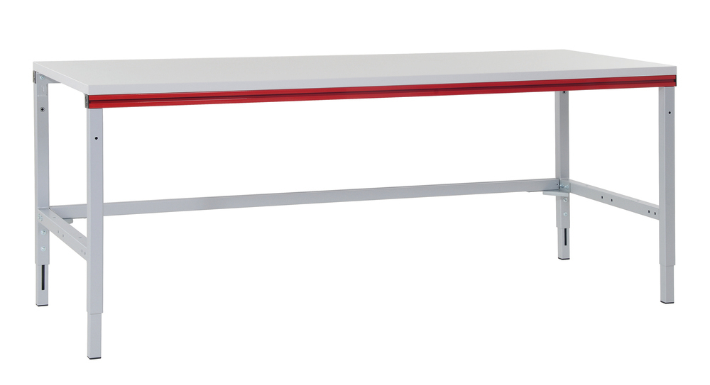Mesa trabalho manual Rocholz SYSTEM FLEX, 1200 x 800 x 690 - 960 mm, alumínio branco/vermelho - 1