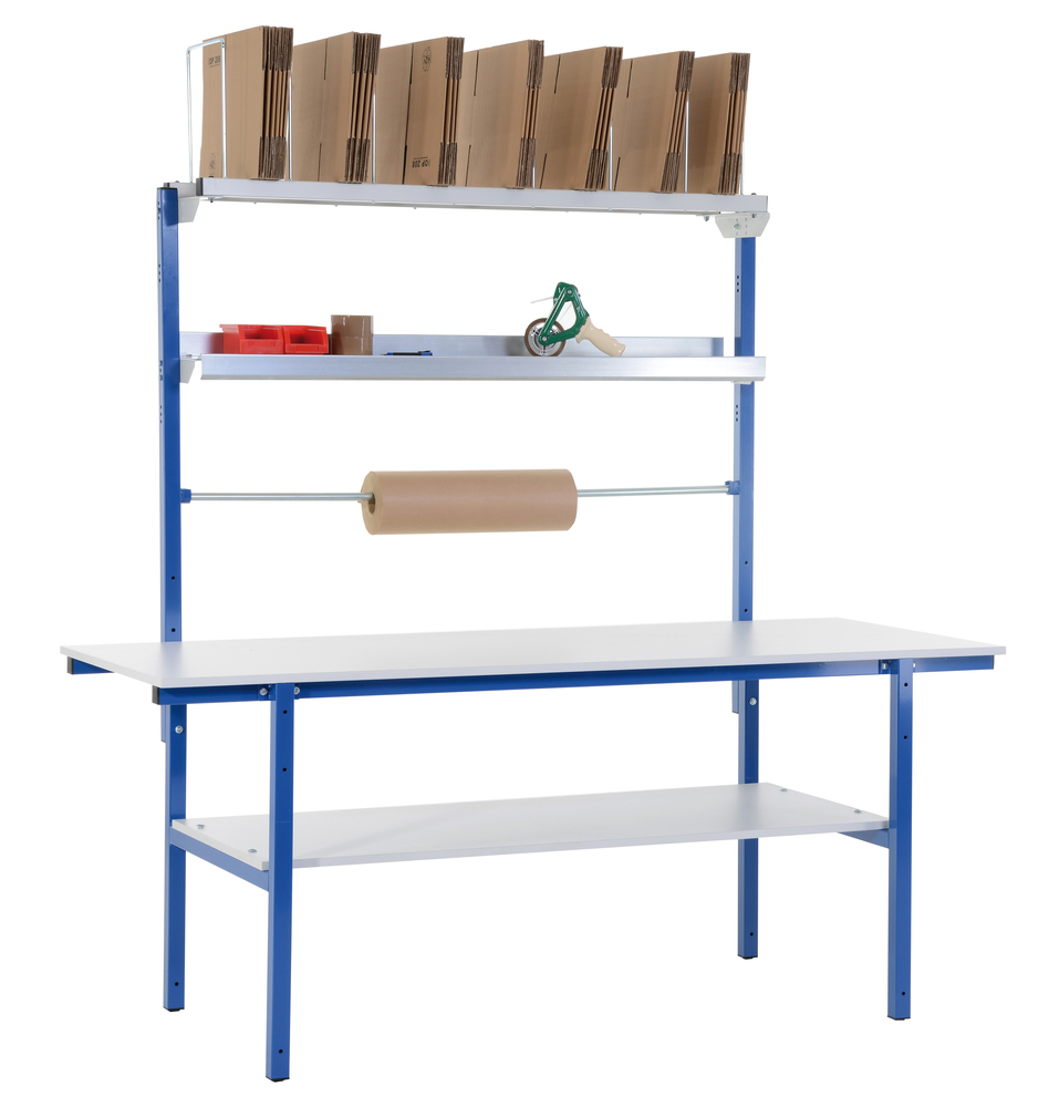 Table d'emballage complète Rocholz SYSTEM BASIC, avec étagère intermédiaire, 1600 x 800 x 2205 mm - 2