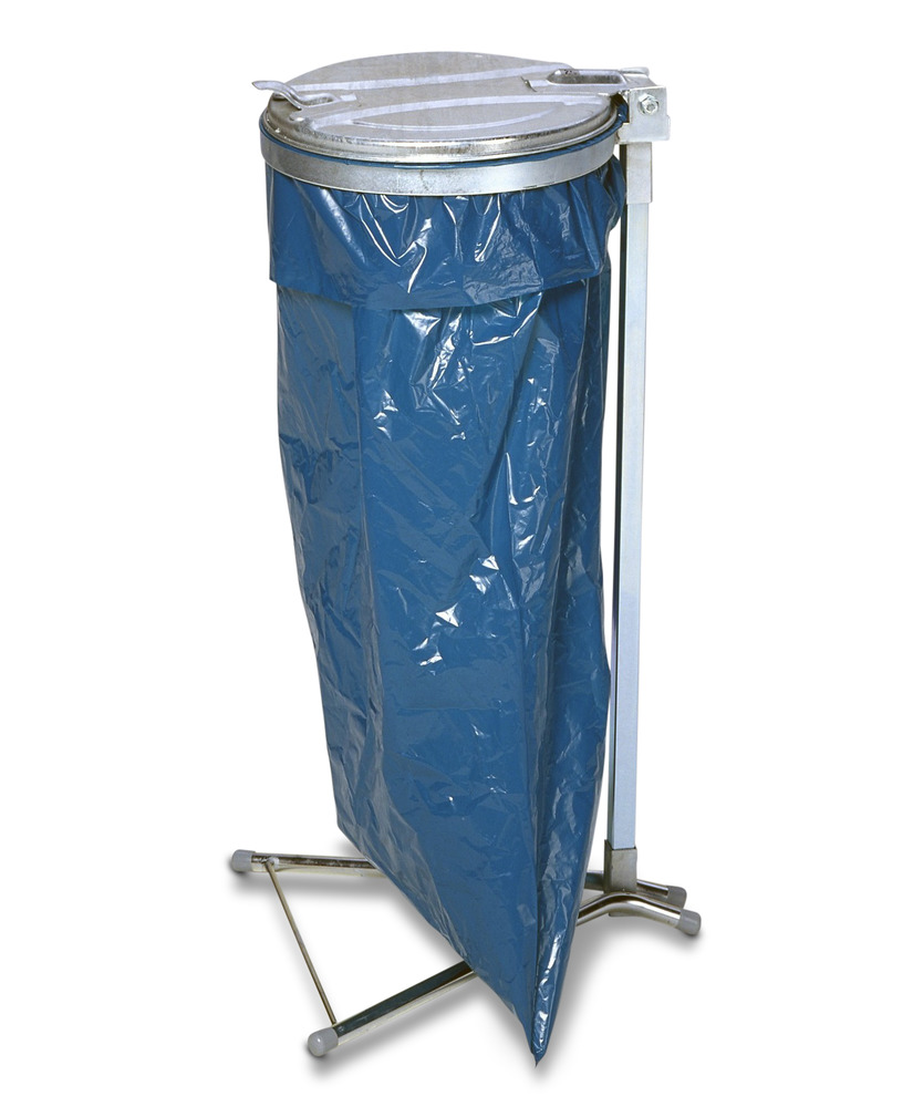 Support de sac-poubelle sur pied, acier galvanisé, avec couvercle en acier - 3