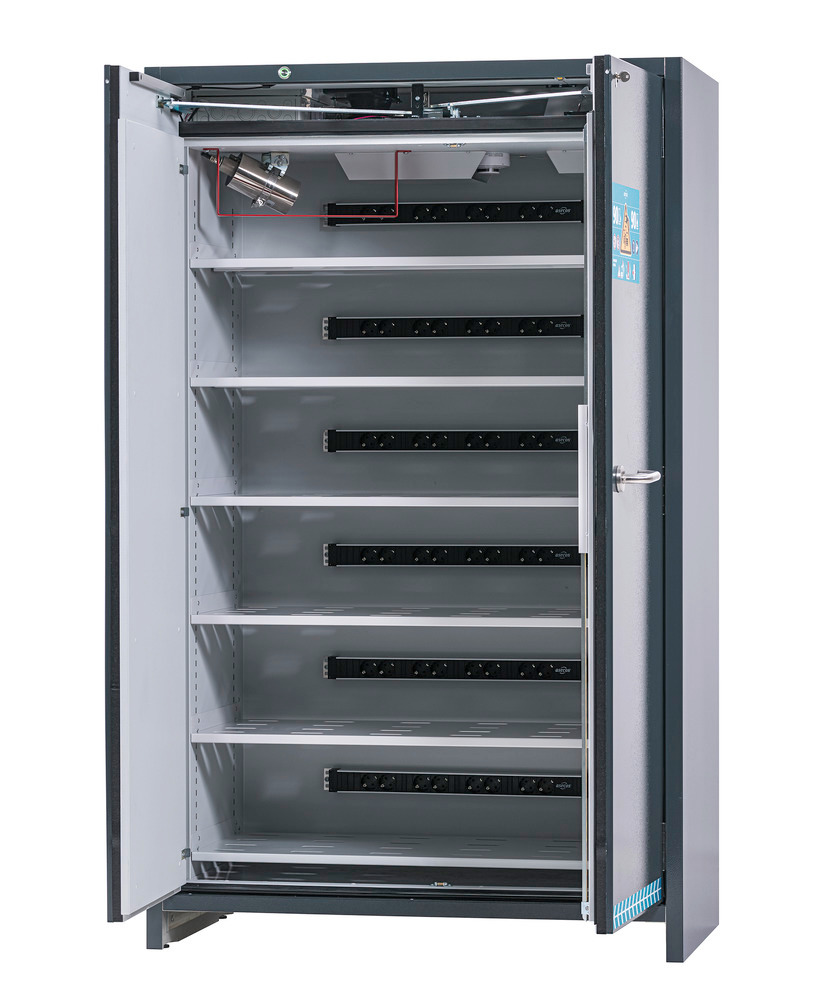 asecos batteriskab SmartStore-Ultra, til opladning af lithium-ion-batterier, 6 hylder, B 1200 mm - 1