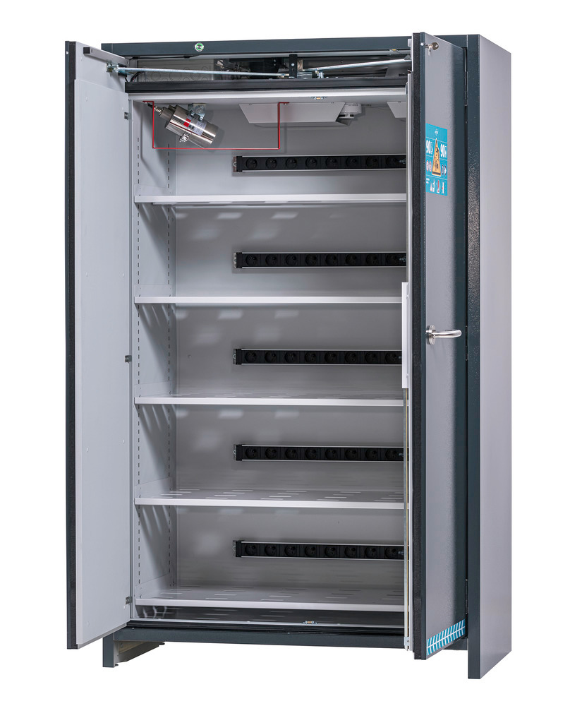 asecos batteriskab SmartStore-Ultra, til opladning af lithium-ion-batterier, 5 hylder, B 1200 mm - 1