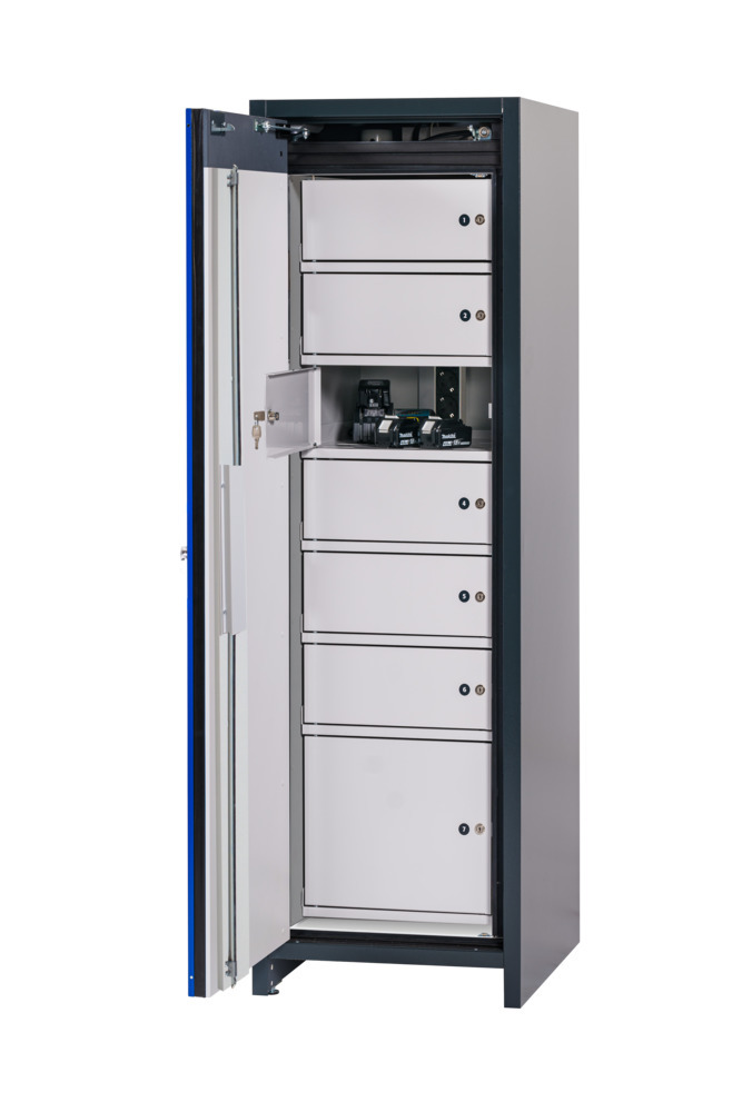 asecos lithium-ion battery charging cabinet, SmartStore-Core, 2.0-V, 7 lockers, W 600 mm, UK - 1