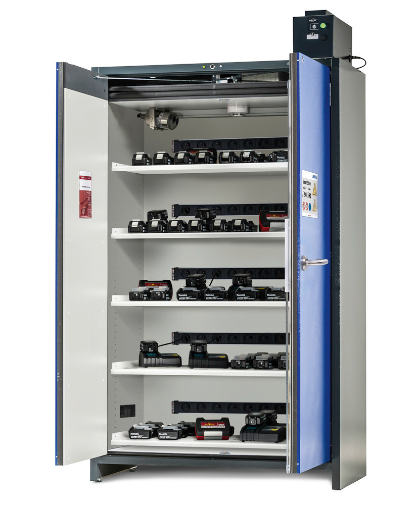 Szafa asecos SmartStore-Pro 2.0-V do ładowania akumulatorów litowo-jonowych, 5 półek, szer. 1200 mm - 1