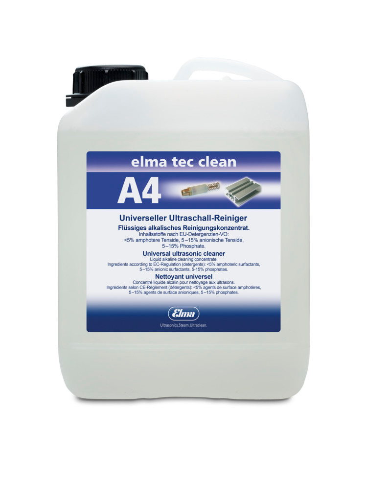 Produto de limpeza para aparelho ultrassónico elma tec clean A4, alcalino, concentrado, 2,5 litros - 1