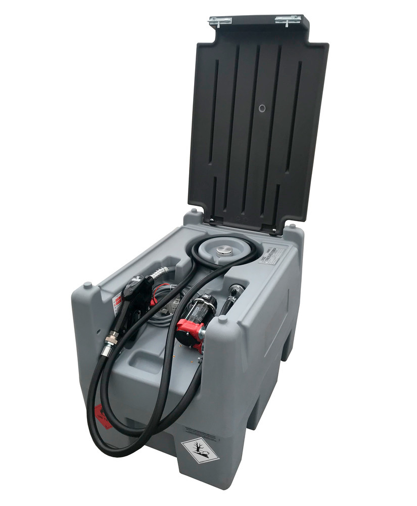 Mobile fuel tank for diesel, 220 litres, with 24 V pump, with lid, with UN approval - 1