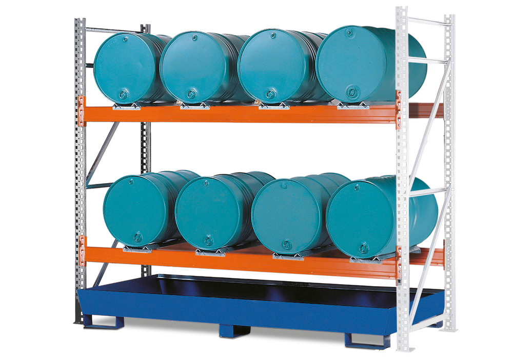Combi shelves 2 L8-I for 8 drums each holding 205 litres, with a painted sump, extension module - 1