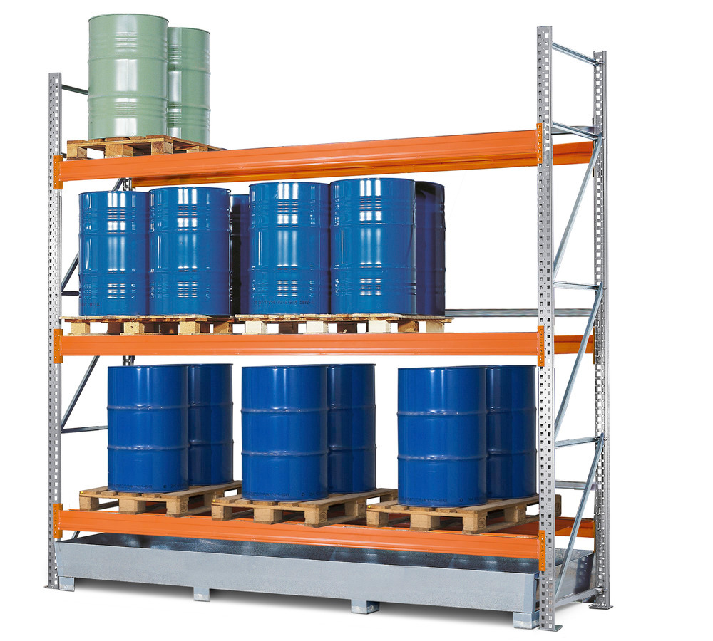 Pallet rack PR 33 37 for 9 Euro or 9 chemical pallets, with 3 storage levels, basic shelf - 1