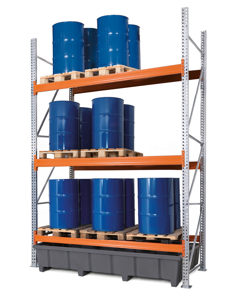 Pallet racking PRP 27.37 for 9 Euro or 6 chemical pallets, with 3 storage levels, basic system - 1