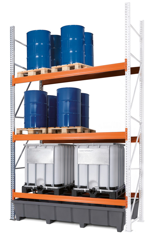 Pallet racking PRP 27.44 for 9 Euro or 6 chemical pallets or 6 IBCs, with 3 storage levels, extensio - 1
