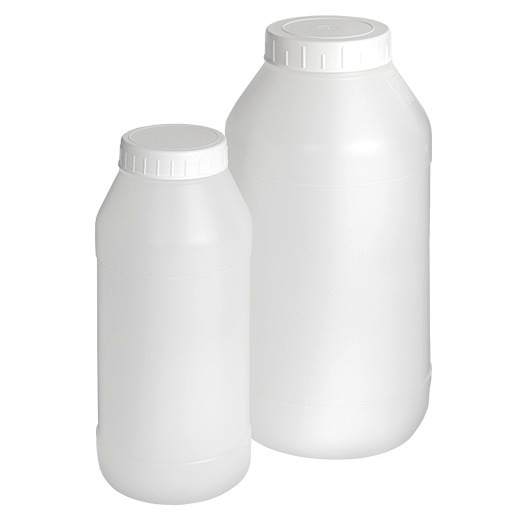 Flaske med bred åbning af HDPE, med indvendig forsegling og skruelåg, tømbar, 1300 ml, 12 stk/pakke - 1