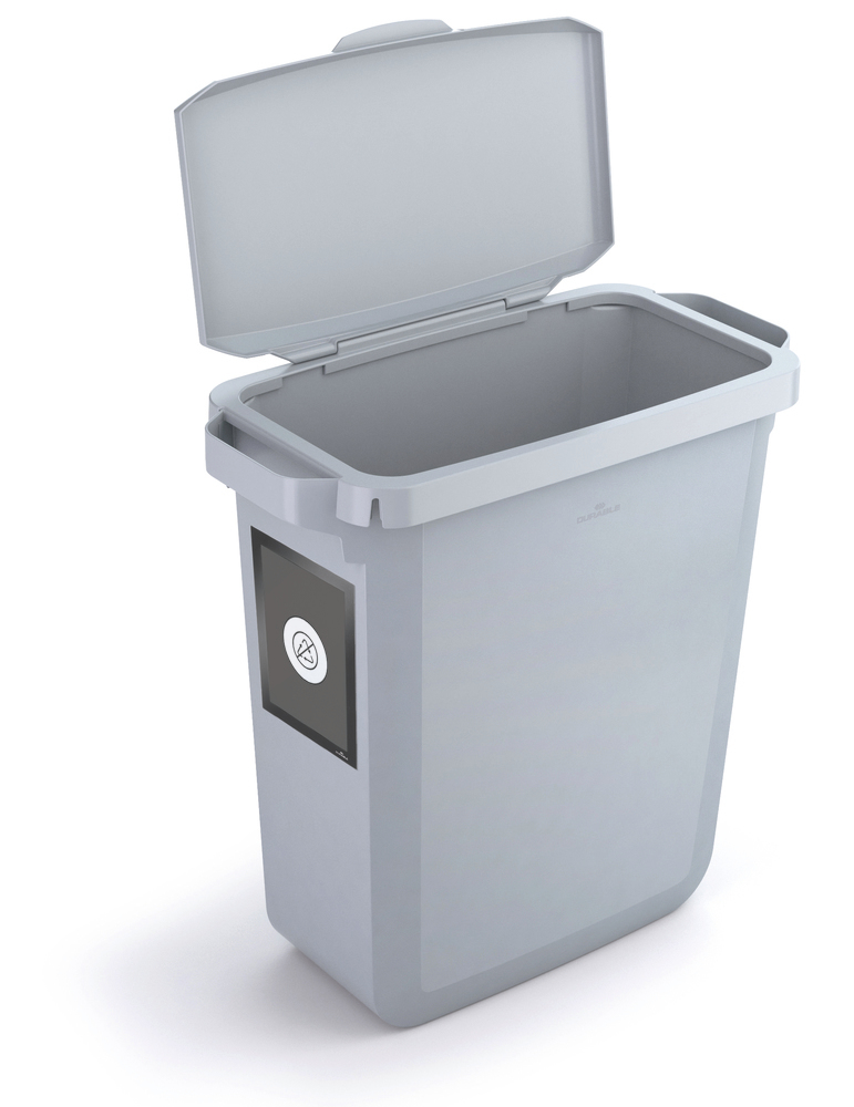 Recyclable materials collector in polyethylene (PE), 60 litres, grey, grey flap, with info frame - 1