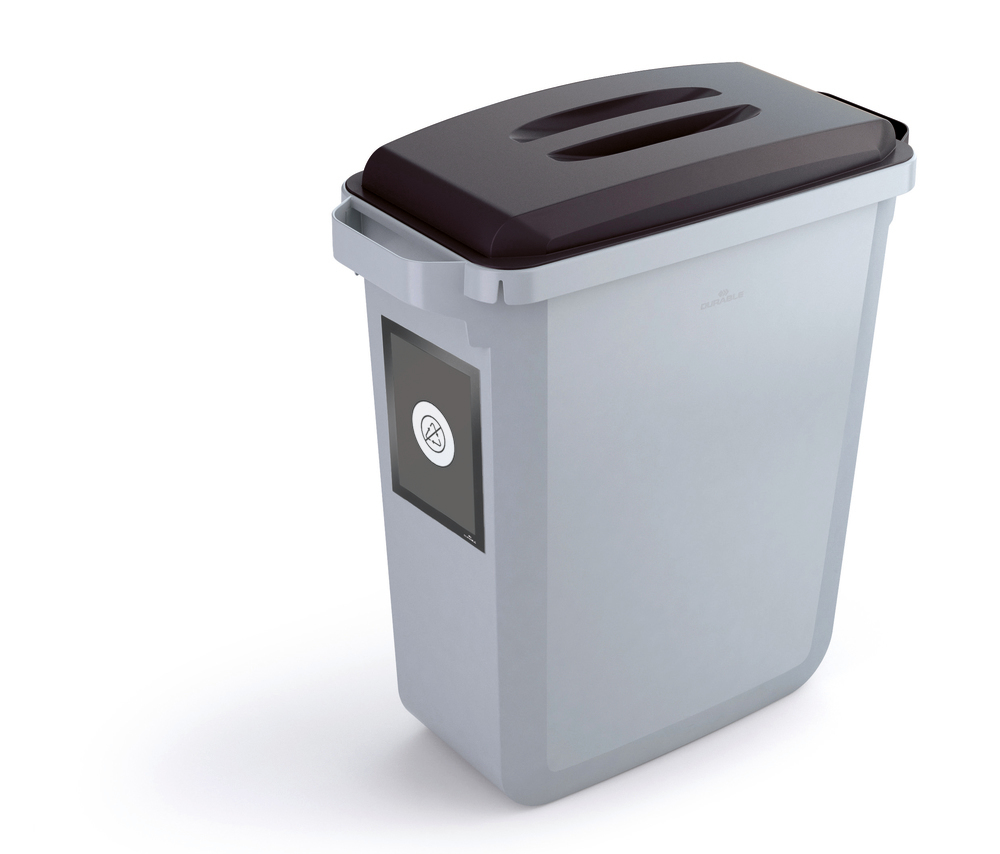 Odpadkový kôš na triedený odpad, z poleytethylénu (PE) 60 l, sivá, čierne veko, info rámček - 1