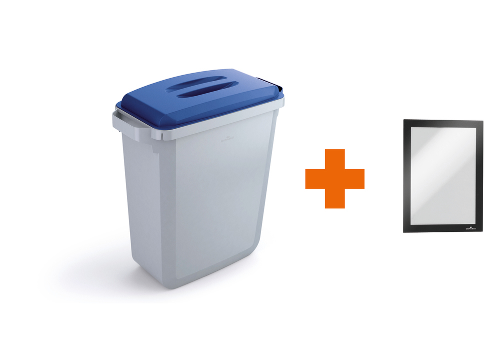 Collecteur de déchets recyclables en polyéthylène (PE), 60 l, gris, couvercle bleu, avec affichage - 2